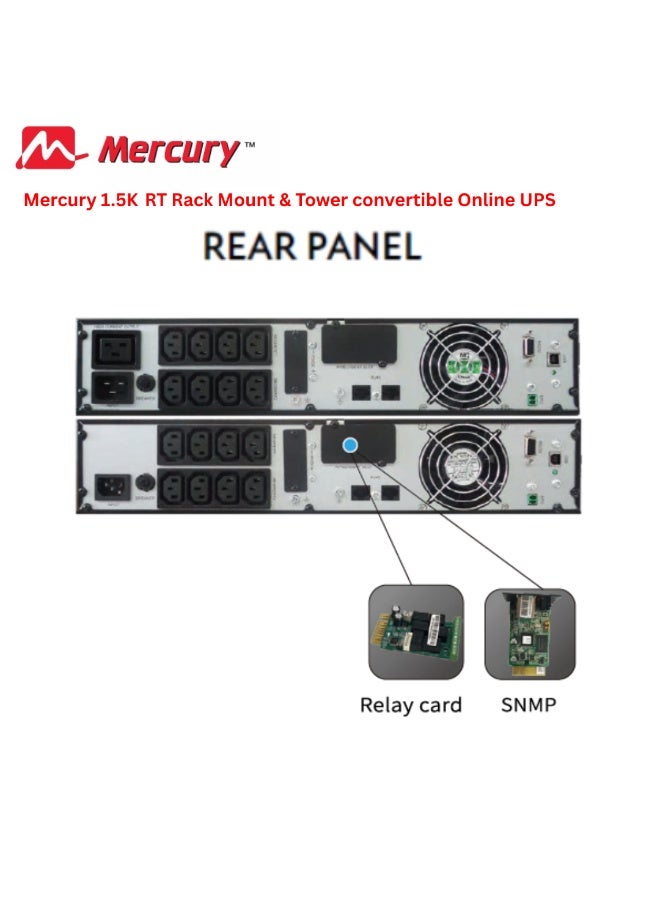 ميركيري جهاز تزويد الطاقة غير المنقطع (UPS) من ميركوري أونلاين، سعة 1.5 ألف دورة في الدقيقة، قابل للتحويل بين التثبيت على الرف والتثبيت على البرج - Image 2